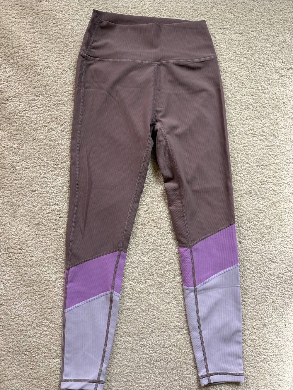 Wilo High-Rise Brown Leggings with Purple and Lavender Panels